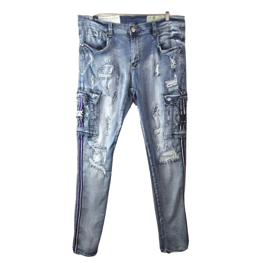 Industrial Indigo DESTROYED‎ Jeans Mens 36x33 Distressed Faded Street Wear